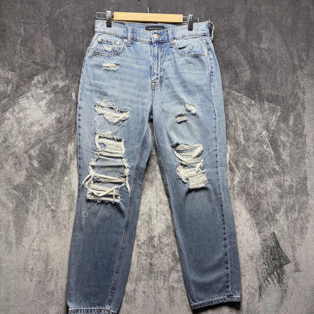 Aéropostale Jeans Womens 6 Blue High Rise Mom Light Wash Distressed Ripped